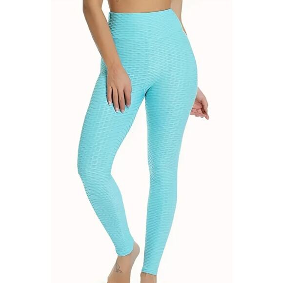 Teal Blue Butt-Lifting TikTok Leggings Pants ((small)) - Picture 1 of 7